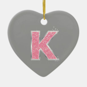 Pink Glitter letter K Ceramic Ornament