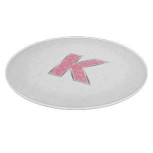 Pink Glitter letter K Cutting Board