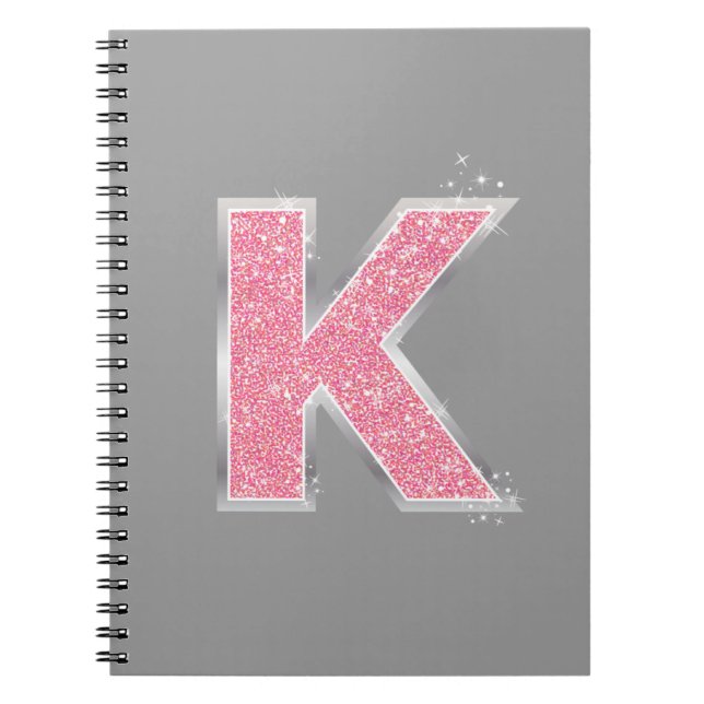 Pink Glitter letter K Notebook (Front)