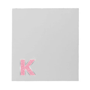 Pink Glitter letter K Notepad