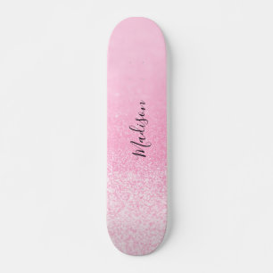 Pink Glitter Lights Personalized Skateboard