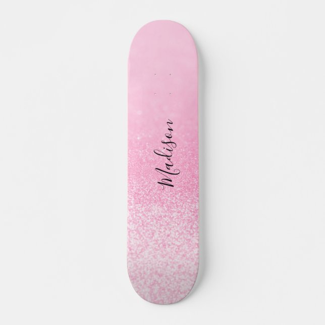 Pink Glitter Lights Personalized Skateboard (Front)