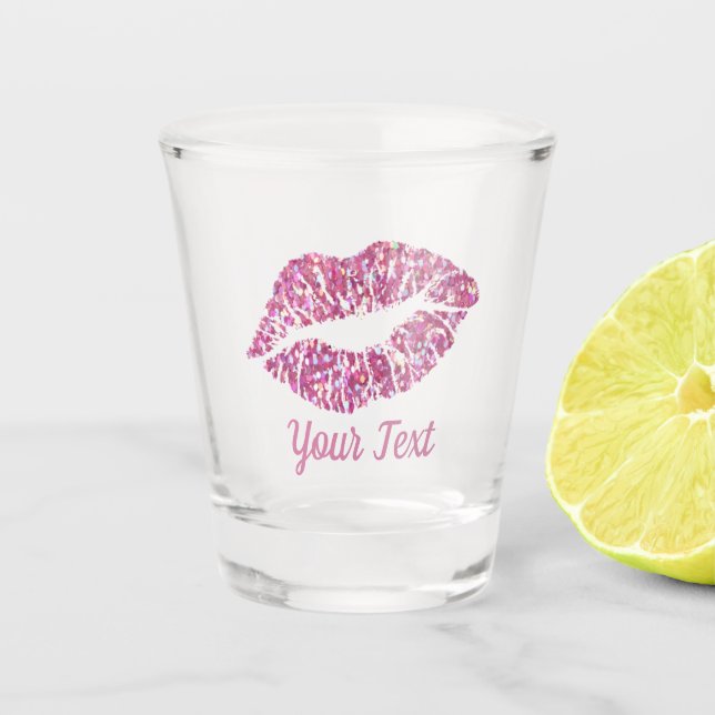 Pink Glitter Lip Kisses Boss Babe Shot Glass (Front)