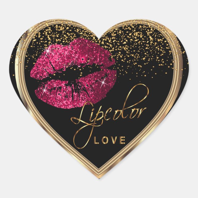 Pink Glitter Lipcolor Love Heart Sticker (Front)
