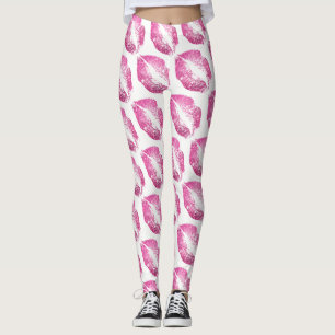 Pink Glitter Lips Modern White Leggings