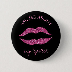 Pink glitter lips print black ask me promotional 2 inch round button