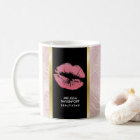 Pink Glitter Lips & Rose Gold Tropical Leaves