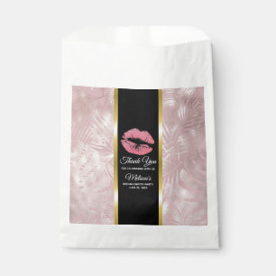 Pink Glitter Lips & Rose Gold Tropical Leaves Favour Bag