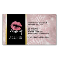 Pink Glitter Lips & Rose Gold Tropical Leaves