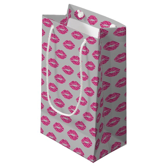 Pink Glitter Lips Small Gift Bag (Front Angled)