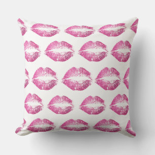 Pink Glitter Lips Throw Pillow