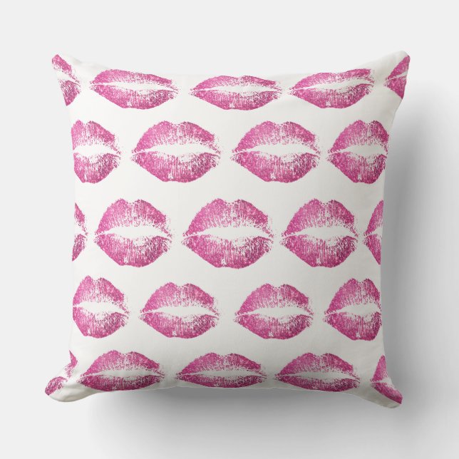 Pink Glitter Lips Throw Pillow (Front)