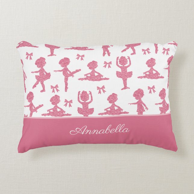 Pink Glitter Little Girl Ballerina Ballet Pattern Accent Pillow (Front)