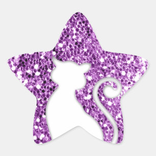Pink Glitter Look Cat Star Sticker