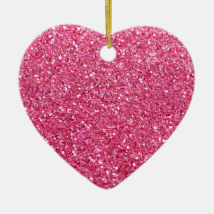 Pink Glitter Look Ceramic Ornament
