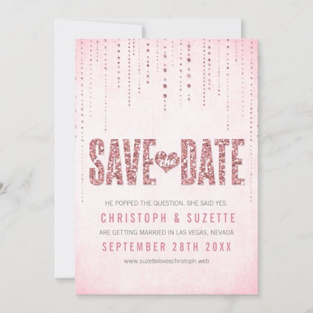 Pink Glitter Look Save The Date (Front)