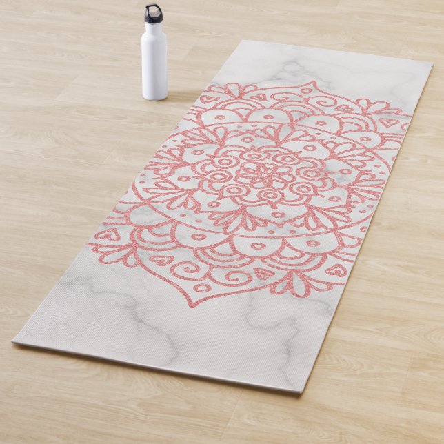 Pink Glitter Mandala on Marble Yoga Mat (In Situ)