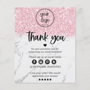 Pink Glitter Marble Business Thank You For Order