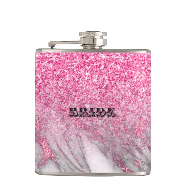 Pink Glitter & Marble Ombre Hip Flask (Front)