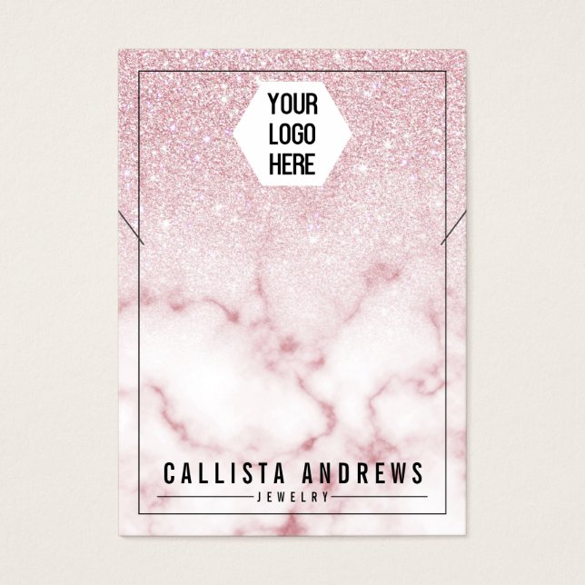 Pink Glitter Marble Ombre Logo Necklace Display (Front)