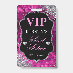 Pink Glitter Mermaid Letters Sweet Sixteen VIP Badge