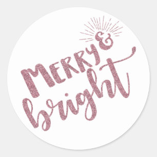 Pink Glitter Merry Bright Typography Envelope Seal