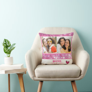 Pink Glitter Modern Besties Best Friend  Throw Pillow
