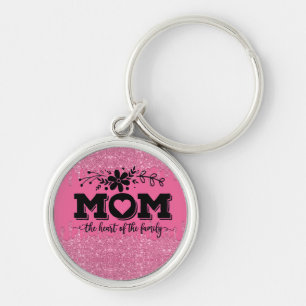 Pink Glitter Mom Quote Keychain