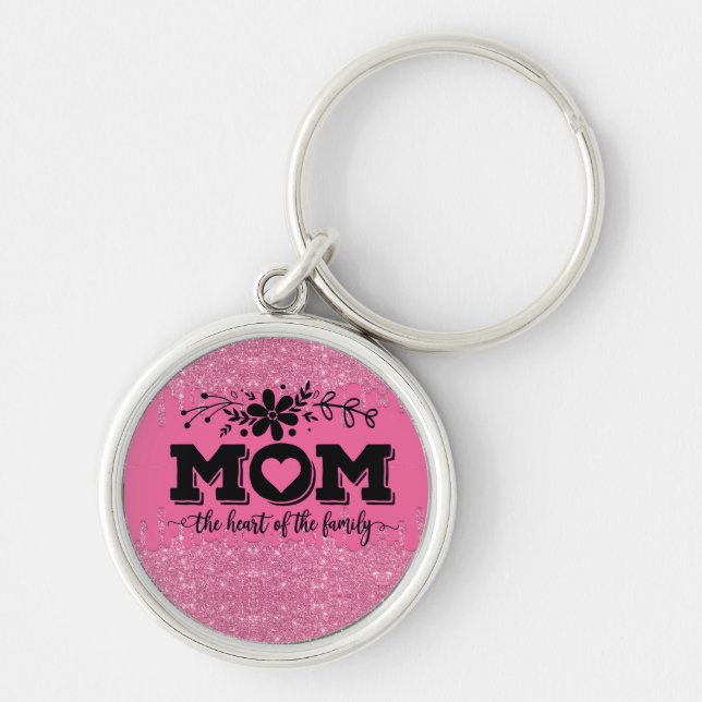 Pink Glitter Mom Quote  Keychain (Front)