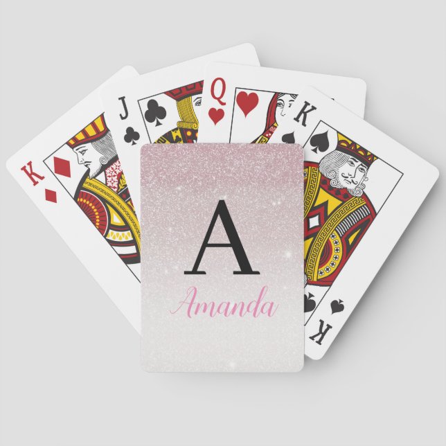  Pink Glitter Monogram Add Your Name + Initial Playing Cards (Back)
