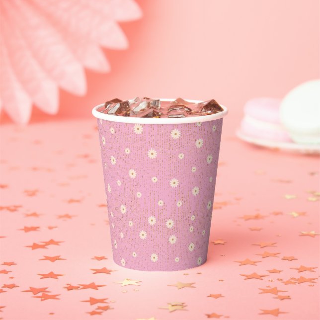 Pink Glitter Monogram Daisy Baby Shower Invitation Paper Cups (Insitu)