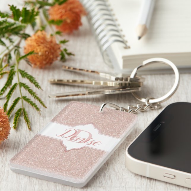 Pink Glitter Monogram Keychain (Front Right)