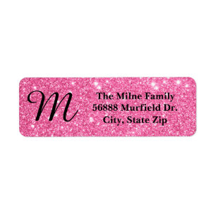 Pink Glitter Monogram - Return Address Labels