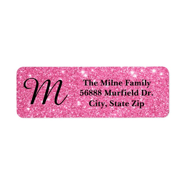 Pink Glitter Monogram - Return Address Labels (Front)