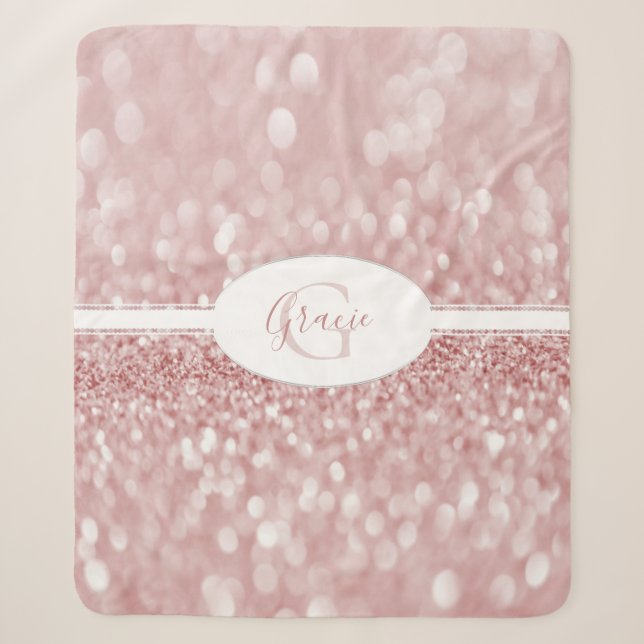 Pink Glitter Monogram Sherpa Blanket (Front)