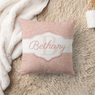 Pink Glitter Monogram Throw Pillow