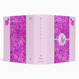 Pink glitter Monogrammed with Flowers - School Binder