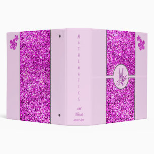 Pink glitter Monogrammed with Flowers - School Binder
