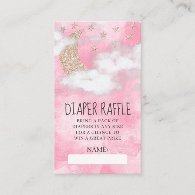 Pink Glitter Moon Star Diaper Raffle Baby Shower Enclosure Card (Front)