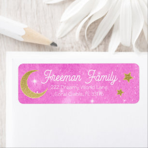 Pink Glitter Moon & Stars Return Address Label 