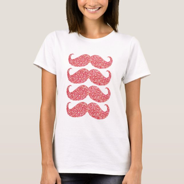 Pink Glitter Moustache #2 T-Shirt (Front)