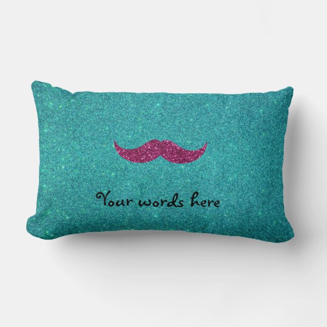 Pink glitter moustache lumbar pillow (Front)