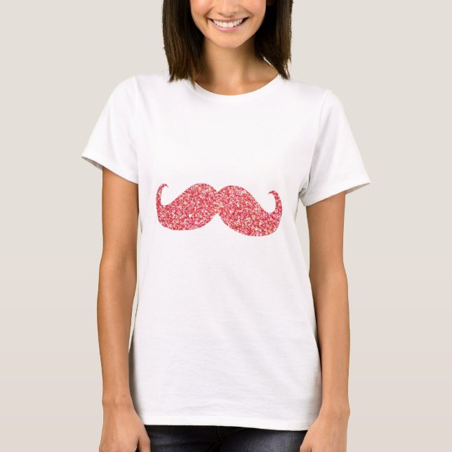 Pink Glitter Moustache T-Shirt (Front)