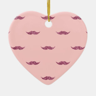 Pink Glitter Moustaches Ceramic Ornament