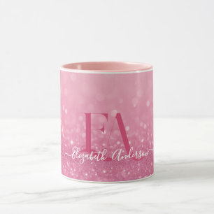 Pink Glitter Mug with Custom Initials and Name