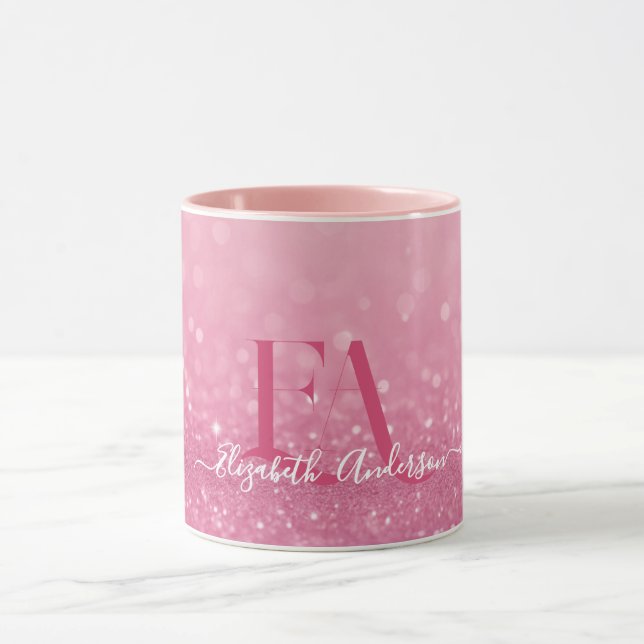 Pink Glitter Mug with Custom Initials and Name (Center)