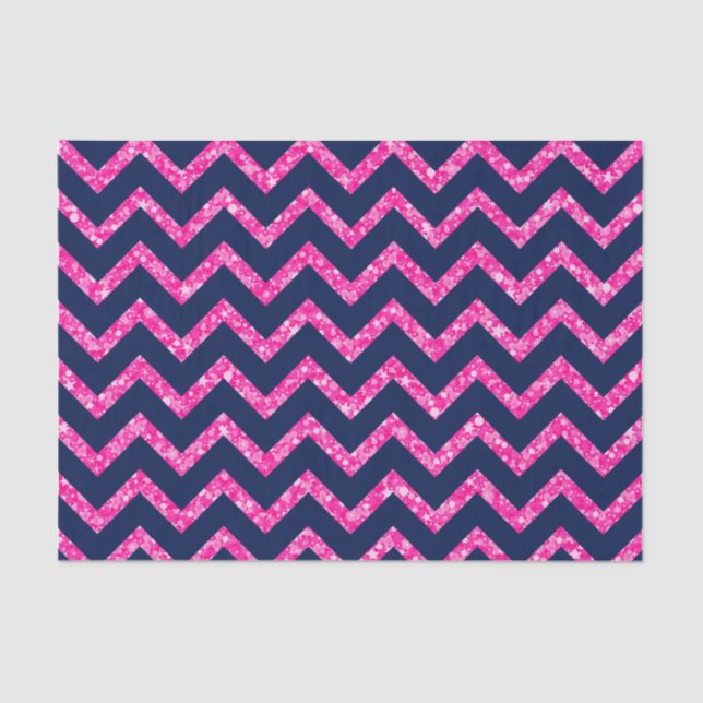 Pink Glitter & Navy Blue Chevron Zigzag Pattern Tissue Paper (Front)