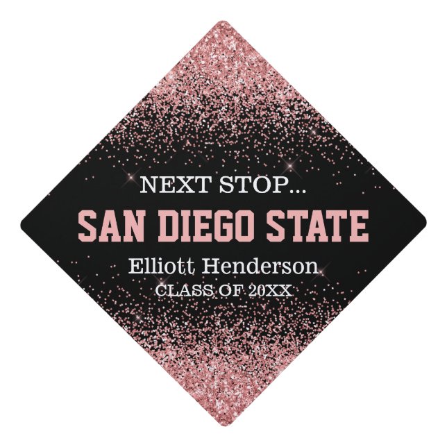 Pink Glitter Next Stop Graduation Cap Topper (Front)