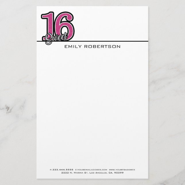 Pink Glitter Numbers Stationery (Front)