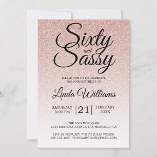 Pink Glitter Ombre 60 and Sassy 60th Birthday Invitation